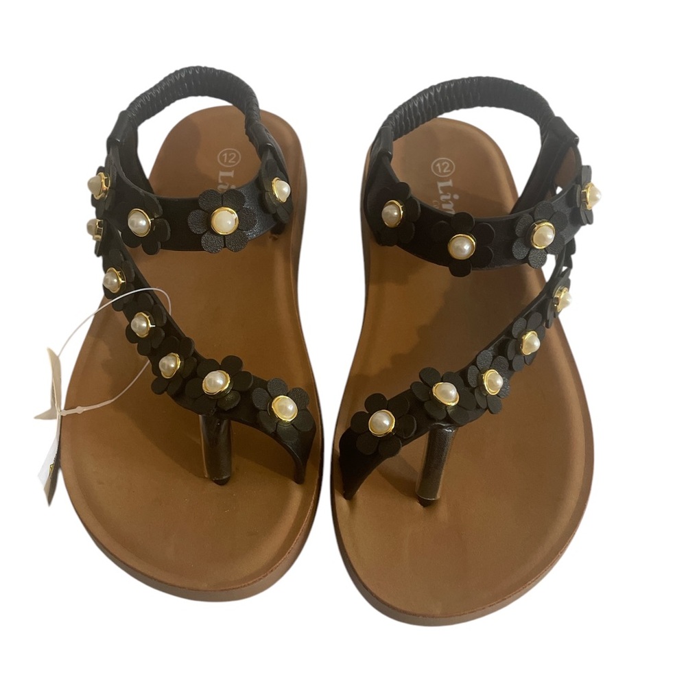 Link Black and Brown Studded Thong Sandals Girls 12